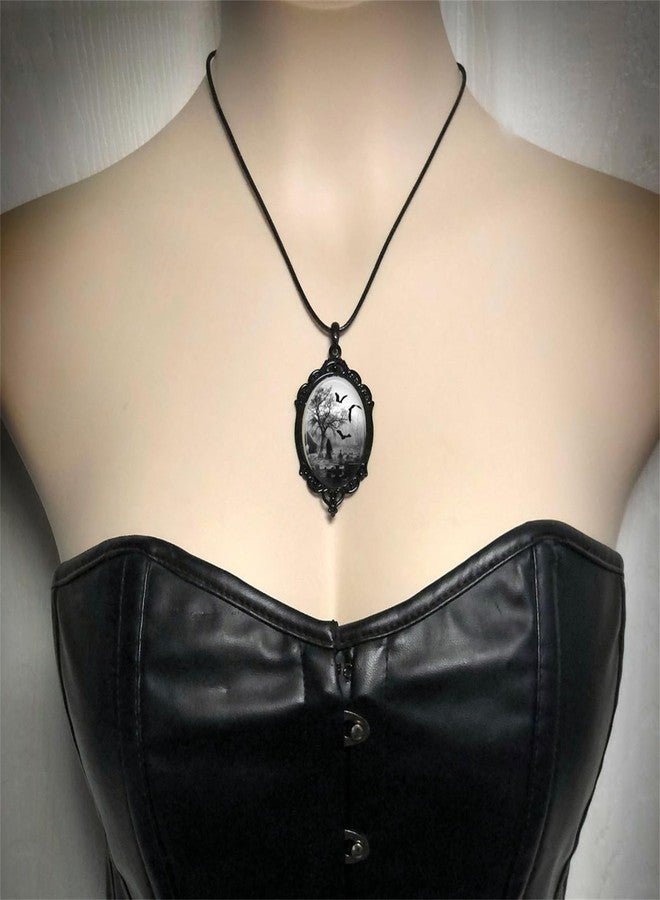 WCRAZYE Gothic Bat Necklace for Men Women Vintage Gothic Rope Chain Witch Bat Choker Dark Punk Style Glass Pendant Necklace Victoria Emboss Cameo Necklace Mystic Witch Halloween Jewelry Gift Accessories (Style 1) - Image 4